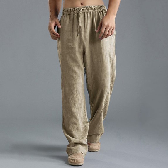 Mens Pants Classic Straight Leg Trousers with Pockets Slim Fit Fitness Training Comfort Waist Pants Mens' Daily Wear Khaki Size XL