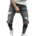 thumbnail image 1 of Mens Pants Clearance, Men Solid Button Zipper Custom Fit Irregular Ripped Jeans Gray 8(L), 1 of 4