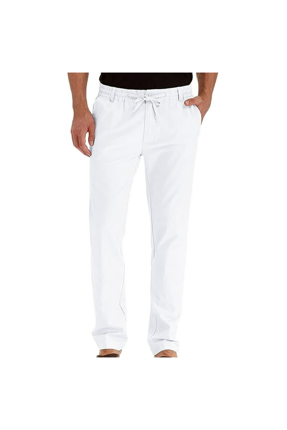 Mens Pants Men's Business Loose Large Size Elastic Waist Cotton All-match Solid Color