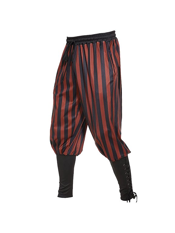 Mens Pants Cosplay Costume Halloween Gothic with Drawstrings Lightweight Straight Leg Trousers