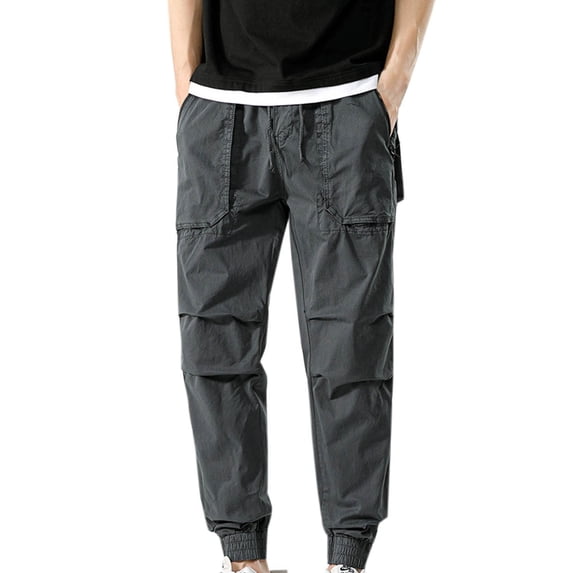 Sweatpants for Men, Men's Pants Fashion Casual Solid Color Zipper Pockets Elastic Rope Casual Pants