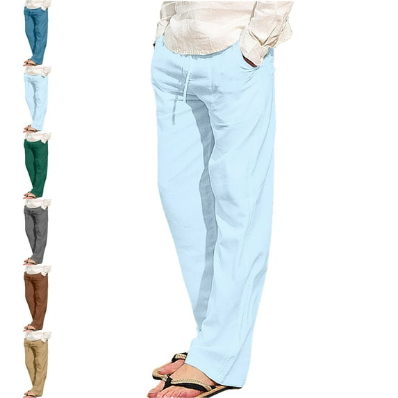 Mens Pants Fashion Summer Solid Casual Elastic Waist With Pocket Pants Casual Pants for Men Light Blue 5XL