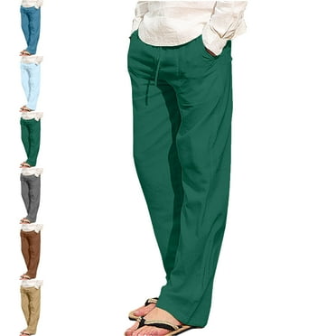Mens Pants Fashion Summer Solid Casual Elastic Waist With Pocket Pants Spring/Summer Pants for Men Green XL