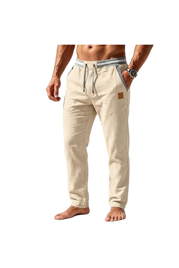 Mens Pants Hawaiian Elastic Waist Drawstring Straight Leg with Pockets Beach Trousers Fathers Gifts