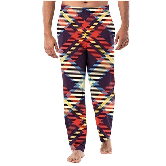Men Pants Home Sleepwear Thin Loose Pants Plaid Straight Leg Pants Casual Pants Pantalones Para Hombre