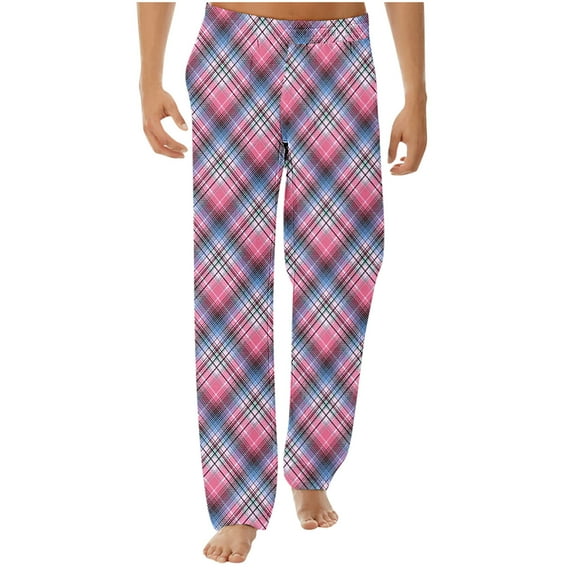 Mens Pants Home Sleepwear Thin Loose Pants Plaid Straight Leg Pants Casual Pants Sweatpants for Men Multicolor5 L