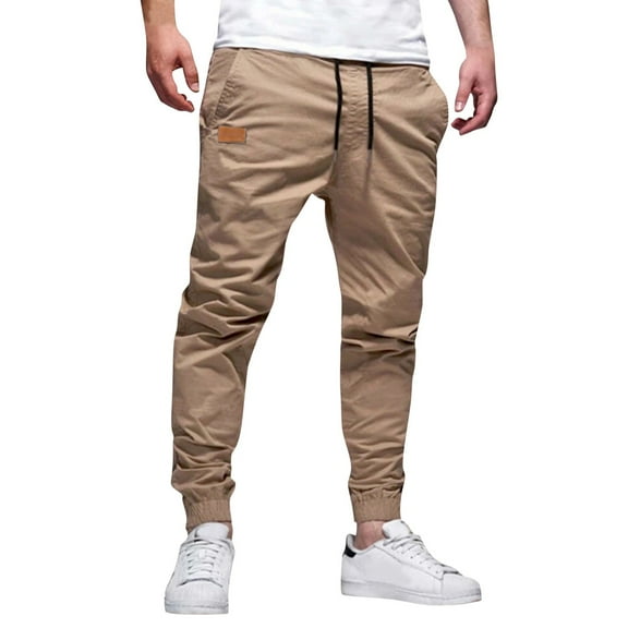Mens Pants Joggers With Pockets Casual Sweatpants Drawstring Chino Twill Track Jogging Pant Streetwear