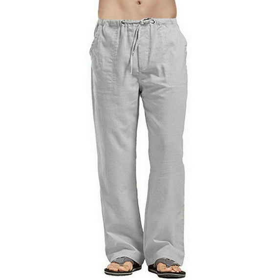 Mens Pants Loose Fit Linen Joggers, Breathable Cotton Casual Pants for Men, Elastic Waist Lounge Pants for Summer Travel, Workout, Sleep or Fishing Activities S-5XL