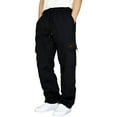 thumbnail image 1 of Mens Pants Male Fitness Running Trousers Drawstring Loose Waist Solid Color Pocket Loose Fleece Sweatpants Cargo Pants for Men Black L, 1 of 6