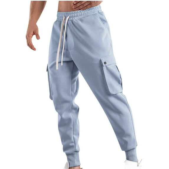 Mens Pants Men Fashion Solid Casual Elastic Waist With Pocket Trousers Sport Pants Mens Joggers with Pockets Mens Pants Casual,Casual Pants for Men Athletic Pants for Men