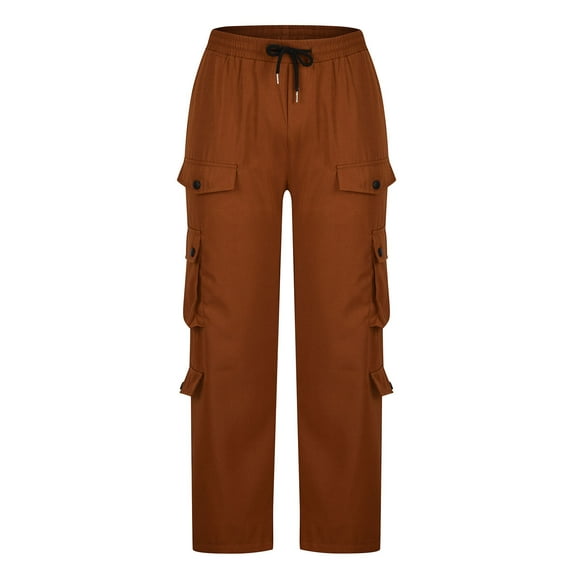 Mens Pants Men Solid Casual Multiple Pockets Outdoor Straight Type Pants Cargo Pants Trousers Work Pants for Men Construction Brown M