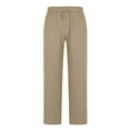 thumbnail image 1 of Mens Pants , Men Solid Elastic Waistband Pocket Cotton Linen Panel Trousers Pants Khaki 8(L), 1 of 7