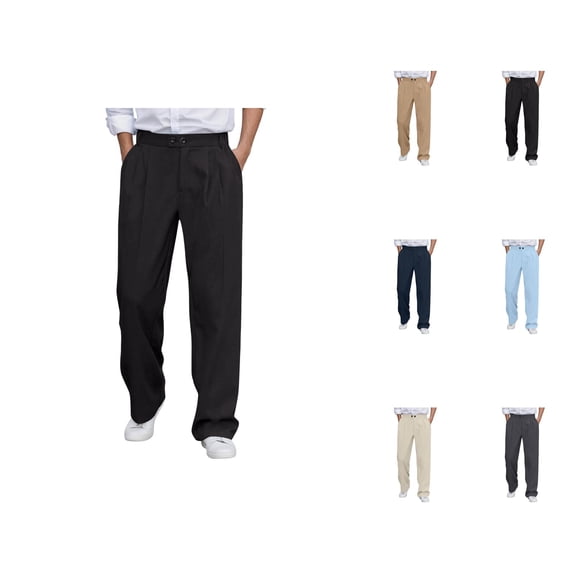 Mens Pants Men's Clothing Men's Casual Pants Solid Color Dress Trousers Comfortable Flat Front for Business Daily Wear Featuring Stretch Waistband