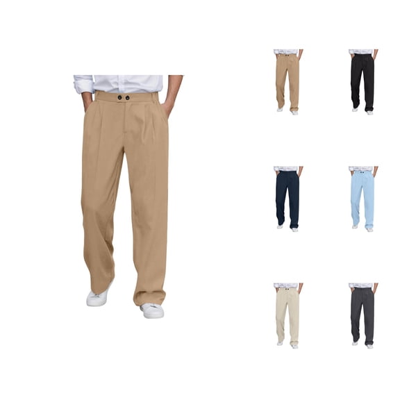Mens Pants Men's Clothing Men's Casual Pants Solid Color Dress Trousers Comfortable Flat Front for Business Daily Wear Featuring Stretch Waistband