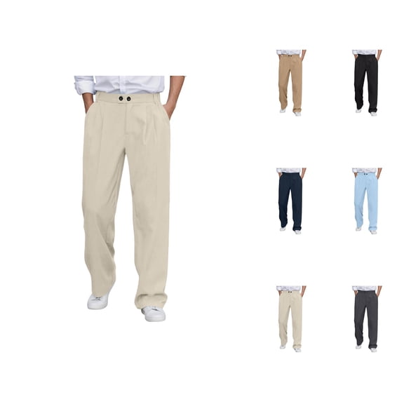 Mens Pants Men's Clothing Men's Casual Pants Solid Color Dress Trousers Comfortable Flat Front for Business Daily Wear Featuring Stretch Waistband