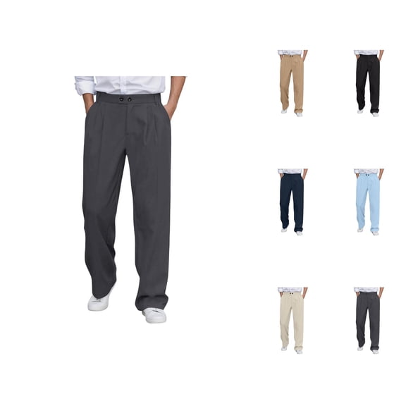 Mens Pants Men's Clothing Men's Casual Pants Solid Color Dress Trousers Comfortable Flat Front for Business Daily Wear Featuring Stretch Waistband