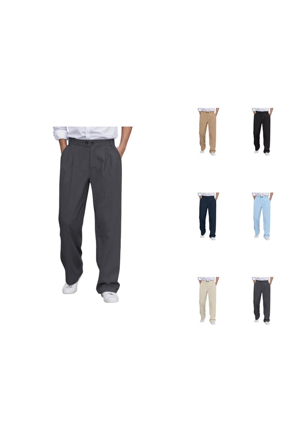 Mens Pants Men's Clothing Men's Casual Pants Solid Color Dress Trousers Comfortable Flat Front for Business Daily Wear Featuring Stretch Waistband