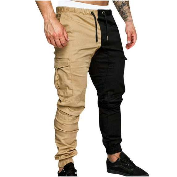 Mens Pants Men's Color Block Casual Pocket Outdoor Elastic Waistbelt Jogger Drawstring Trousers Work Pants Cargo Pants for Men Cargo Pants Mens Cargo Pants Men's Cargo Pants Athletic Pants for Men