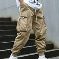 thumbnail image 1 of Mens Pants Men's Solid Casual Pocket Outdoor Elastic Waistbelt Jogger Drawstring Trousers Work Pants Cargo Pants for Men Cargo Pants Mens Cargo Pants Men's Cargo Pants Athletic Pants for Men, 1 of 5