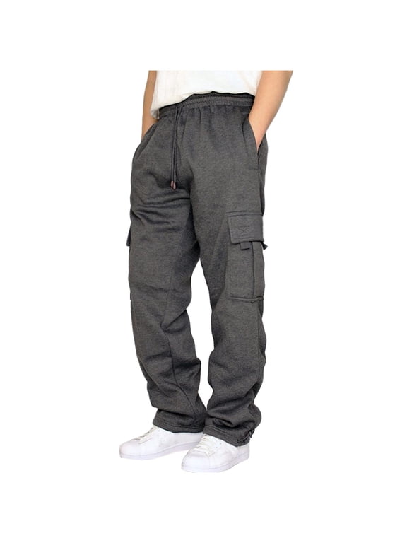 Men's Cargo Sweatpants Open Bottom Fleece Hiking Jogger Cargo Sweatpants for Men with Pockets