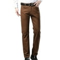 thumbnail image 1 of Mens Pants Regular Fit Comfort Stretch Business Slim Fit Straight Leg Trousers with Pockets Flat Front Solid Color Gentleman Dressy Slacks for Men Coffee 38, 1 of 9
