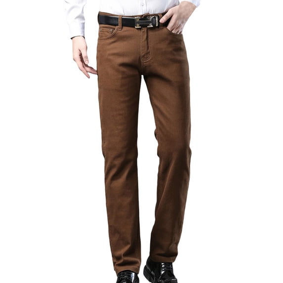 Mens Pants Regular Fit Comfort Stretch Business Slim Fit Straight Leg Trousers with Pockets Flat Front Solid Color Gentleman Dressy Slacks for Men Coffee 38