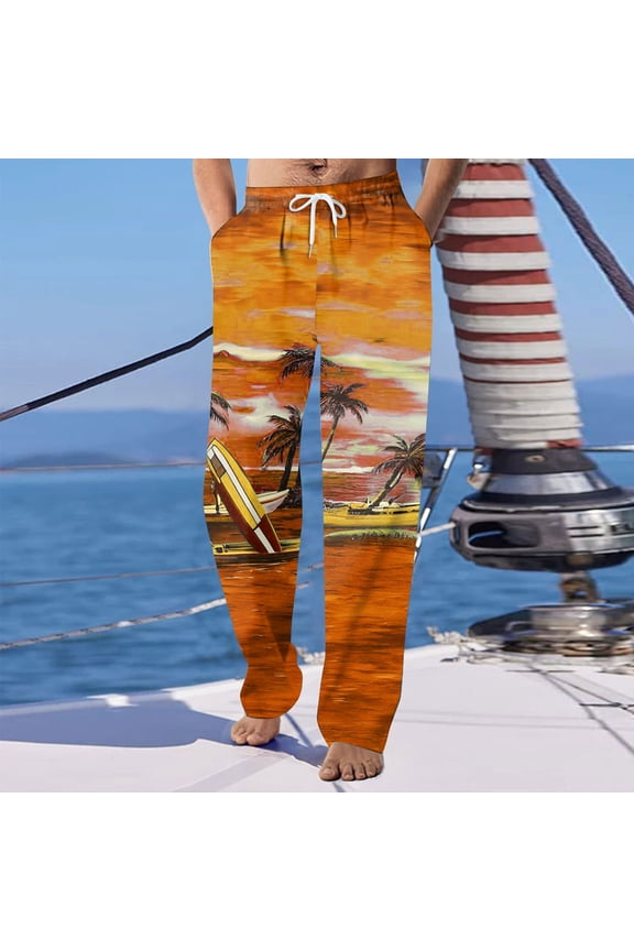Mens Pants Relaxed Fit Breathable Outdoor Trousers Elastic Athletic Fit Training Fashion Pants Summer Clothing Orange Size XXL