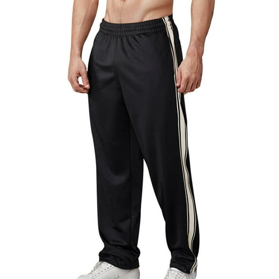 Mens Pants Soft Comfy Loose Straight Leg Trousers with Pockets Sports Running Elastic Waist White Striped Mens Slacks Black XXXL