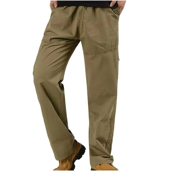 Men's Pants Solid Casual Pocket Outdoor Elastic Waistbelt Drawstring Trousers Work Pants Regular Straight Pant for Men