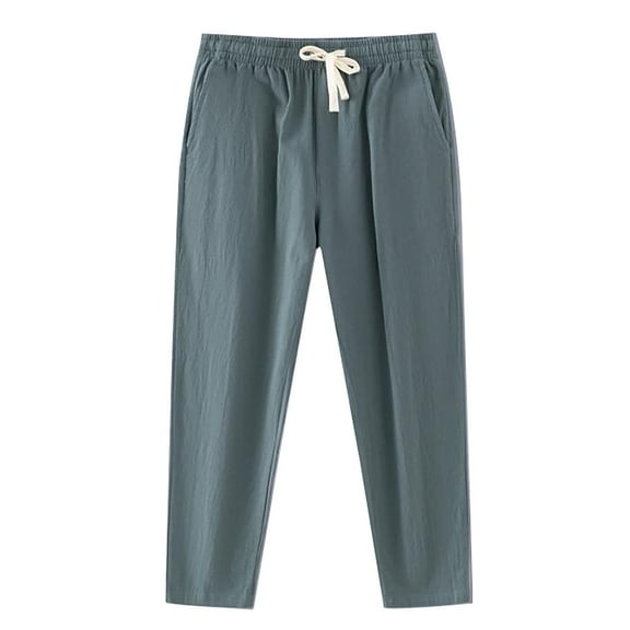 Mens Pants Straight Leg Thin Breathable Drawstring Pants with Pockets Solid Color Trousers Loose Fit Casual Pants for Men