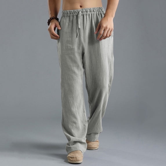 Mens Pants Stretch Lightweight Straight Leg Elastic Waist Trousers Elastic Stretch Workout Comfort Waist Pants Summer Cool Clothing Grey Size XL