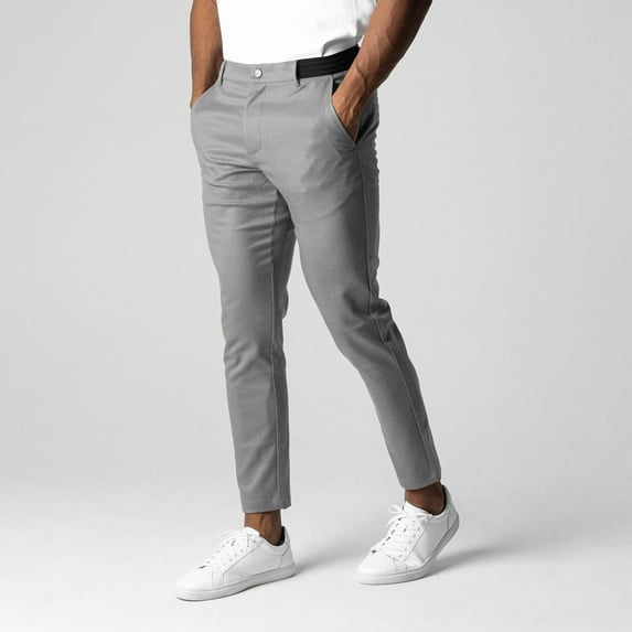 Mens Pants Stretchy Slim-Fit with Pockets Tapered Leg Trousers Elastic Mid Waisted Casual Solid Color Breathable Going Out Office Work Pant