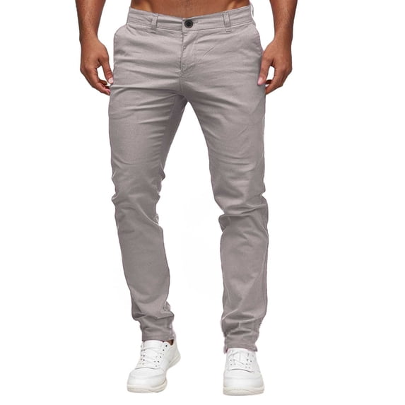 OAUP Mens Pants Summer Loose Solid Color Pocket Button Straight Leg Casual Pants Fashion Outdoor Leisure Comfortable Trousers