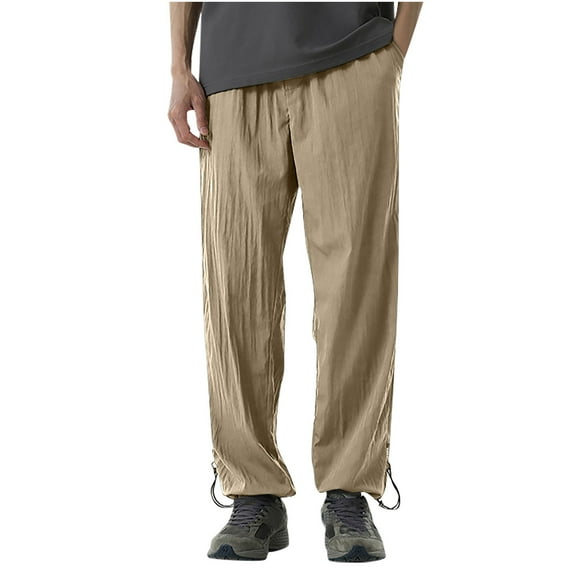 Mens Pants Summer Pocket Drawstring Casual Pocket Pants Sweatpants for Men Khaki XL