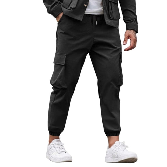 Mens Pants Under $10 Men's Casual Cargo Pants Workout Joggers Stretch Sweatpants Hiking Drawstring Pants with Multi Pockets