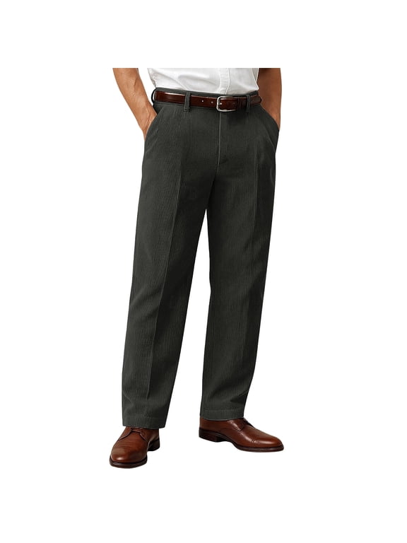 Mens Pants Under $10 Men's Corduroy Pants Straight Fit Flat-Front Casual Pants