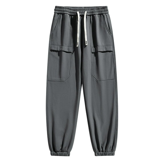 Mens Pants Under $10 Men's Fleece Cargo Jogger Pants Drawstring Elastic Waist Casual Jogging Hip-hop Pants Trousers with Pockets