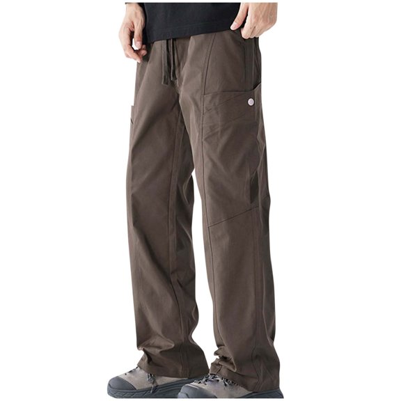 Mens Pants Under $10 Mens Work Cargo Pants for Mens Loose Fit Pleated Straight Leg Plain Long Leg Fall Summer Pants 2025 Fashion