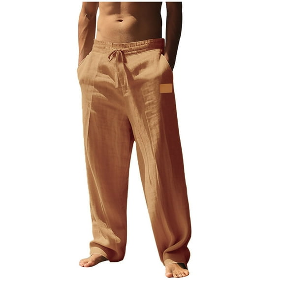 Mens Pants Under $10 Straight Leg Pants for Mens Cotton Line Plus Size Casual Trousers Loose Comfy Trendy Solid Color Pants