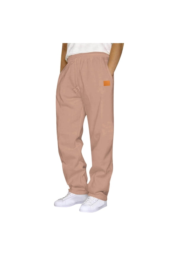 Mens Pants Under $10 Sweatpants for Men High Waisted Straight Leg Sweatpants Drawstring Lounge Sweat Pants Casual Open Bottom Sweats 2025