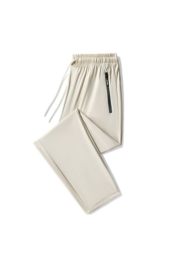 Mens Pants Unisex Stretch Quick Drying Casual Elastic Waist Drawstring Stretch Solid Color Trousers Khaki XXL