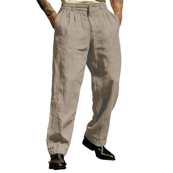 Mens Pants Wide Leg Pleat Front Long Pants High Waisted Trousers Business Work Clothes