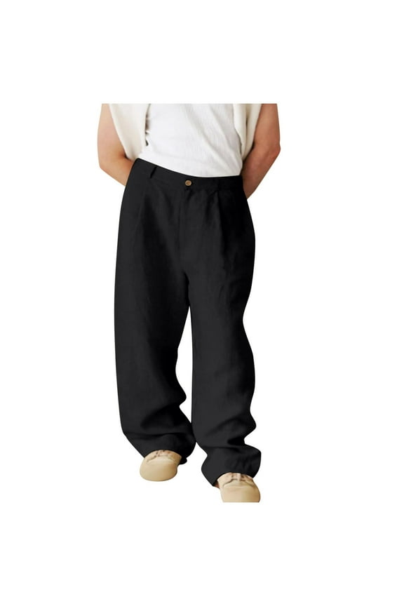 Mens Pants with Pockets, Cotton Linen Pants Men Casual 2025 Summer Beach Elastic Drawstring Waist Yoga Pants Travel Baggy Work Pant Pajama S-3XL