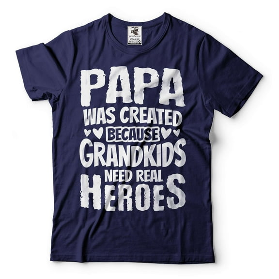 Mens Papa T-shirt Grandkids Need Real Heroes Shirt Funny Papa Shirt Father's Day Papa Shirt (Large Navy Blue)