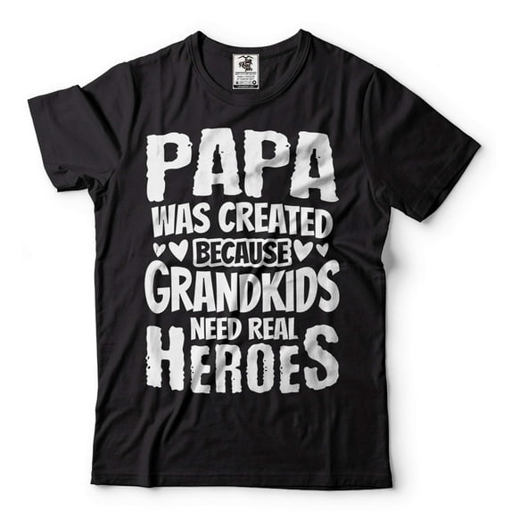 Mens Papa T-shirt Grandkids Need Real Heroes Shirt Funny Papa Shirt Father's Day Papa Shirt (Small Black)