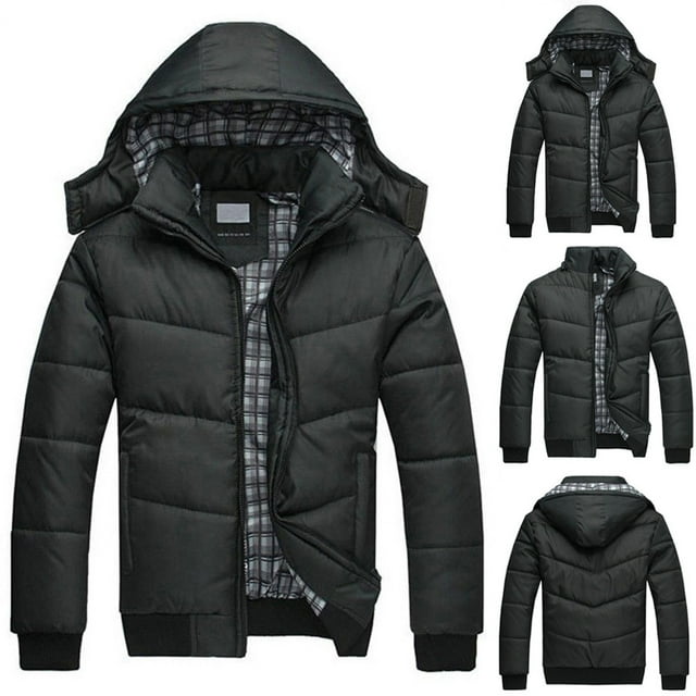 Mens Parkas- Black Puffer Jacket Mens Winter Coats Thicken Puffer ...