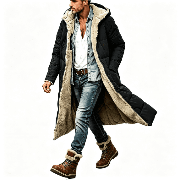 Mens Parkas Sherpa Lined Casual Heavyweight Warm Loose Fit Full Zip Winter Long Coat with Hood Black XL