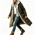 thumbnail image 1 of Mens Parkas Sherpa Lined Loose Fit Heavyweight Warm Casual Full Zip Winter Long Coat with Hood Brown M, 1 of 5