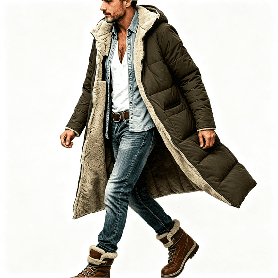 Mens Parkas Sherpa Lined Loose Fit Heavyweight Warm Casual Full Zip Winter Long Coat with Hood Brown M