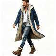 thumbnail image 1 of Mens Parkas Sherpa Lined Loose Fit Heavyweight Warm Casual Full Zip Winter Long Coat with Hood Navy M, 1 of 5